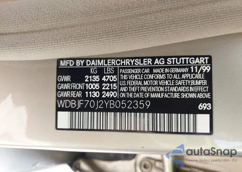 2000 Mercedes-Benz E 430 z USA, uszkodzony, nr VIN WDBJF70J2YB052359